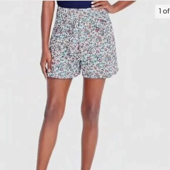 J Crew flowered high waist tie front shorts size 6 - Picture 2 of 7